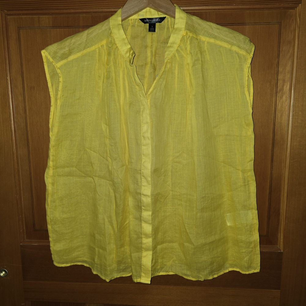 Banana Republic Yellow Linen Boxy Sleeveless Button Up Size Small